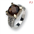 Sterling Silver w/14k Diamond & Smokey Quartz Ring