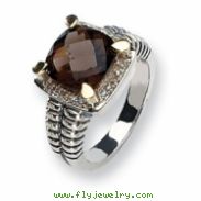 Sterling Silver w/14k Diamond & Smokey Quartz Ring