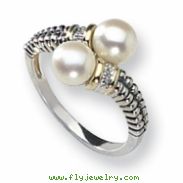 Sterling Silver w/14k FW Diamond & Cultured Pearl By-pass Ring