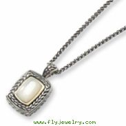 Sterling Silver w/14k Mother of Pearl Antiqued 18in Necklace