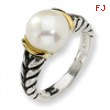 Sterling Silver w/14ky 10mm White FW Cultured Pearl Ring