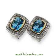 Sterling Silver w/14ky 10X8mm Blue Topaz Omega Back Post Earrings