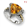 Sterling Silver w/14ky 12mm Trillion Citrine & Diamond Ring