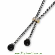 Sterling Silver w/14ky 18in Diamond/Onyx Antiqued 18in Necklace