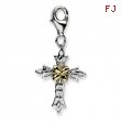 Sterling Silver w/14ky 3-D Antiqued Cross w/Lobster Clasp Charm