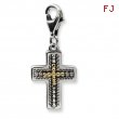 Sterling Silver w/14ky 3-D Antiqued Cross w/Lobster Clasp Charm