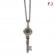 Sterling Silver w/14ky 3-D Antiuqed Sapphire & Diamond Key Pendant