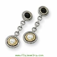 Sterling Silver w/14ky 5mm FW Cultured Pearl 4mm Onyx Drop Earrings