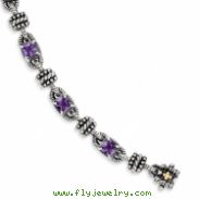 Sterling Silver w/14ky Amethyst Antiqued Bracelet