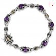 Sterling Silver w/14ky Amethyst Antiqued Bracelet