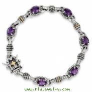 Sterling Silver w/14ky Amethyst Antiqued Bracelet