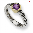 Sterling Silver w/14ky Antiqued 6mm Round Amethyst Ring