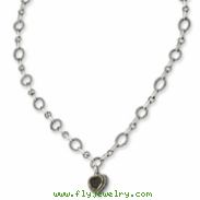 Sterling Silver w/14ky Black Diamond Heart Drop 17" Necklace