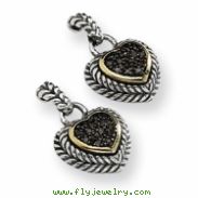 Sterling Silver w/14ky Black Diamond Heart Drop Earrings