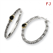 Sterling Silver w/14ky Button Onyx Oval Hoop Earrings