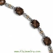 Sterling Silver w/14ky Smokey Quartz Antiqued Bracelet