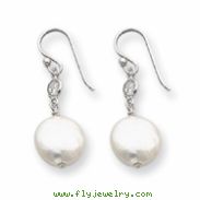 Sterling Silver White Biwa Coin Cultured Pearl and CZ Earrings