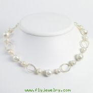 Sterling Silver White Freshwater Cultured Pearl Necklace chain