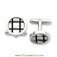 Sterling Silver with Mother of Pearl and Black Enamel Cuff Links