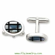 Sterling Silver with Mother of Pearl and Black Enamel Cuff Links