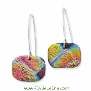 Sterling Silver Yellow, Blue & Red Round Dichroic Glass Dangle Earrings"
