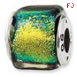 Sterling Silver Yellow Dichroic Glass Square Bead