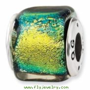 Sterling Silver Yellow Dichroic Glass Square Bead