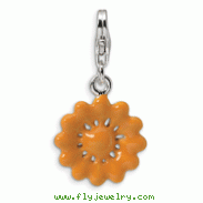 Sterling Silver Yellow Enameled Flower With Lobster Clasp Charm