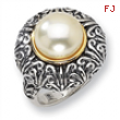 Sterling Silver/14ky 12mm White FW Cultured Pearl Ring