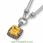 Sterling Silver/14ky Diamond and Citrine 17in Pendant