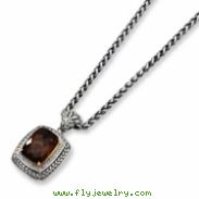 Sterling Silver/14ky Smokey Quartz Antiqued 18in Pendant