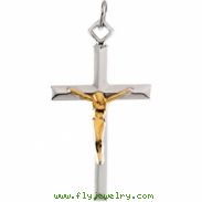 Sterling Yellow Filled Gold Streling Silver & Ygf Two Tone Crucifix Pendant