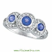 Three Stone Bezel Tanzanite and Diamond Ring
