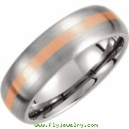 Titanium 09.00 07.00 MM SATIN 14kt ROSE GOLD INLAY DOMED BAND