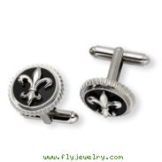 Titanium With Black Enamel Fleur De Lis Cuff Links