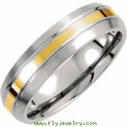 Titanium/14kt Yellow 08.00 06.00 MM POLISHED 14kt GOLD INLAY SATIN DOMED BND